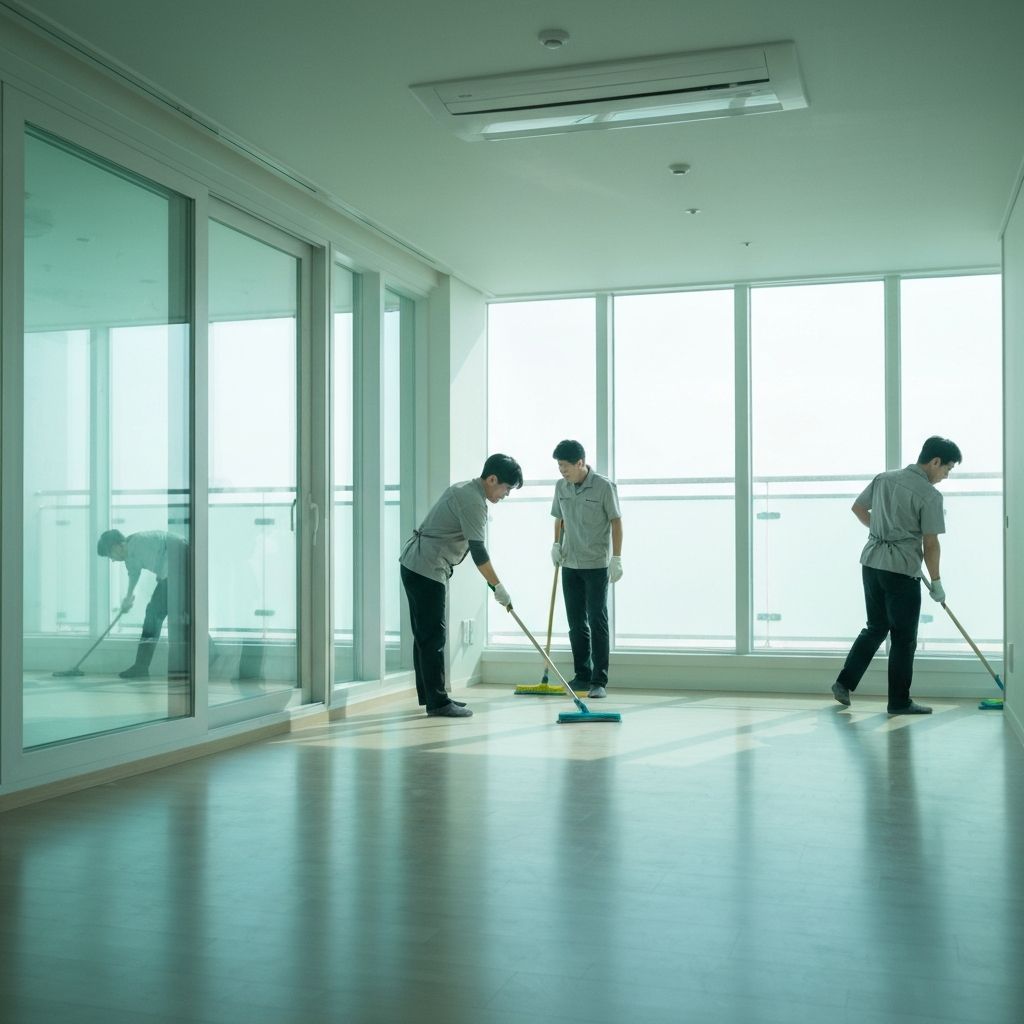 전문 청소팀이 이사청소 중인 모습